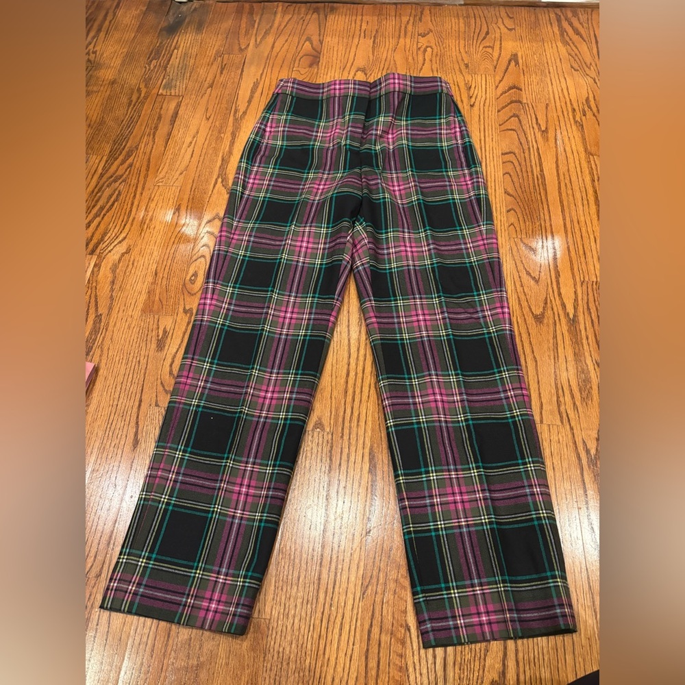 J. Crew Plaid Pants in Pink and Green